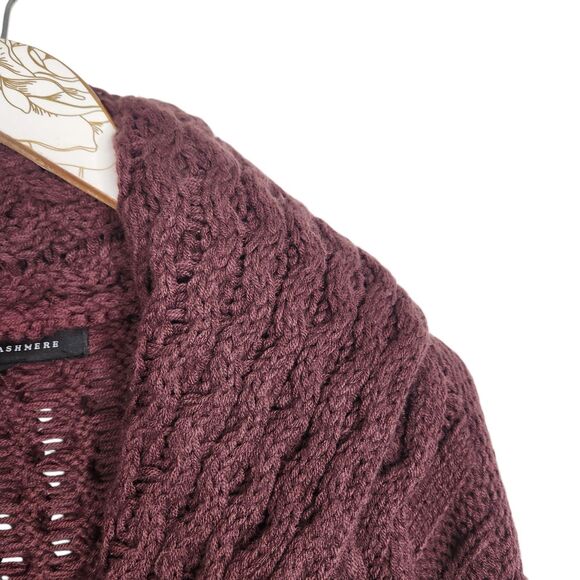 SKULL CASHMERE Sweater Womens Medium Maroon Chunky Knit Shawl Grandpa Cardigan - Picture 7 of 10